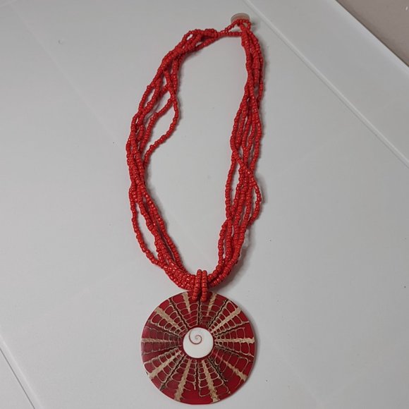 17.75 Inch Red Beaded Large Pendant Necklace - Picture 11 of 11